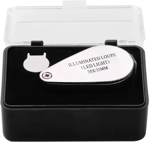 Miniatura 6 de Jewelers Loupe 30x, con 2 luces LED, lupa de construcción de metal y vidrio óptico con estuche de transporte