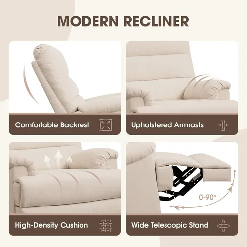 Miniatura 10 de Mecedora Divanus, grande, estilo balancín, reclinable, beige, giratoria, silla reclinable con respaldo alto, para cuarto de bebé o sala de estar