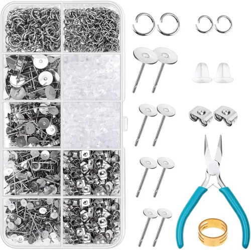 Miniatura 8 de Caffox - Juego de 2000 aretes hipoalergénicos con base de anillo y parte trasera para aretes de cuero, arcilla, perlas (oro y plata)