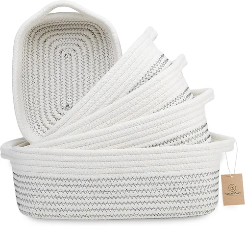 Miniatura 15 de NaturalCozy Juego de cestas de almacenamiento rectangulares de 5 piezas, cestas tejidas de cuerda de algodón natural para organizar. Cesta pequeña