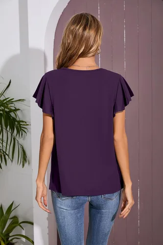 Miniatura 2 de Iandroiy Blusa plisada básica con cuello en V y volantes para mujer