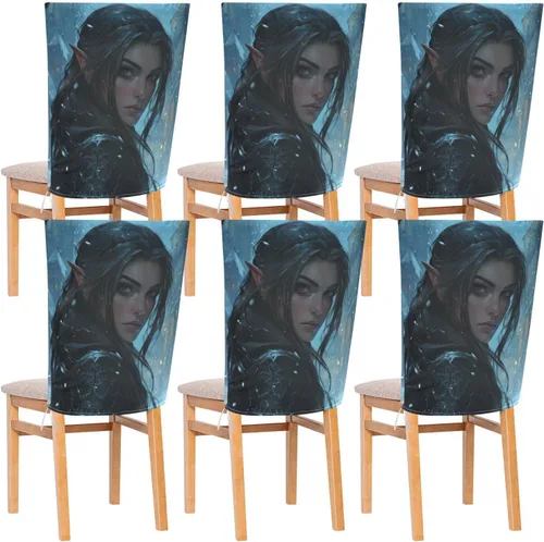 Juego de 6 fundas decorativas para sillas de comedor retro de Archers Game Anime Girl, color negro, fundas para sillas de comedor retro, lavables y