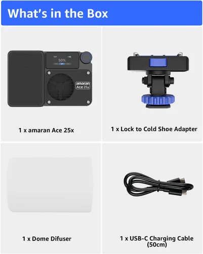 Miniatura 7 de amaran Ace - Luz de video de 25 W, 25 W, luz LED recargable para fotografía CCT 2700K-6500K, control de aplicación, soporte de atracción magnética