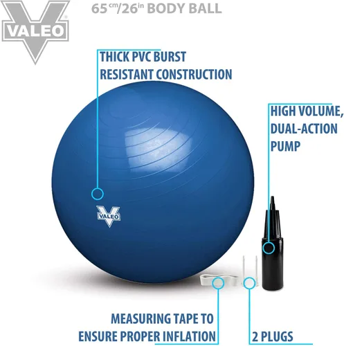Miniatura 2 de Valeo Pelota corporal de ejercicio – Grado profesional anti-estallido, pelota de equilibrio para pilates, yoga, entrenamiento de estabilidad