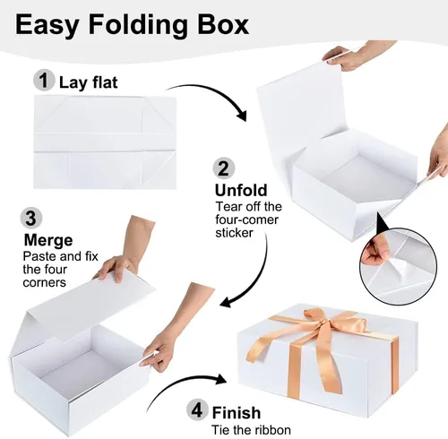 Miniatura 4 de BEISHIDA Caja de regalo blanca de 11 x 9 x 4.4 pulgadas, cajas de regalo con tapas de cierre magnético para embalaje de regalo, Día del Padre, Día
