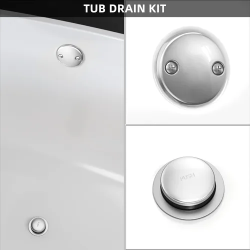 Miniatura 2 de Kit de drenaje de bañera completamente metálico Tip-Toe con placa frontal de desbordamiento de dos orificios y ensamblaje universal de rosca Chapado
