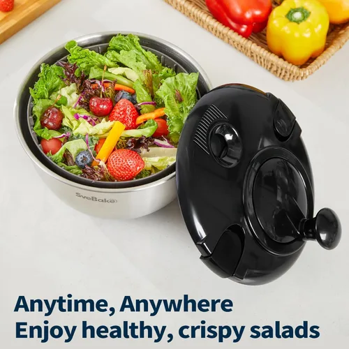 Miniatura 7 de Escurridor de ensalada de acero inoxidable, lavadora de verduras de 4.8 Qt, secador de lechuga sin BPA con diseño de manivela, apto para negro