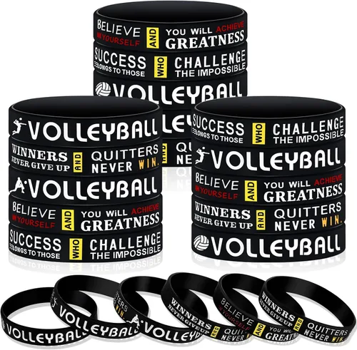 Deekin Paquete de 36 pulseras de voleibol de regalo de voleibol, regalos de fiesta, pulseras de silicona de goma con citas inspiradoras para