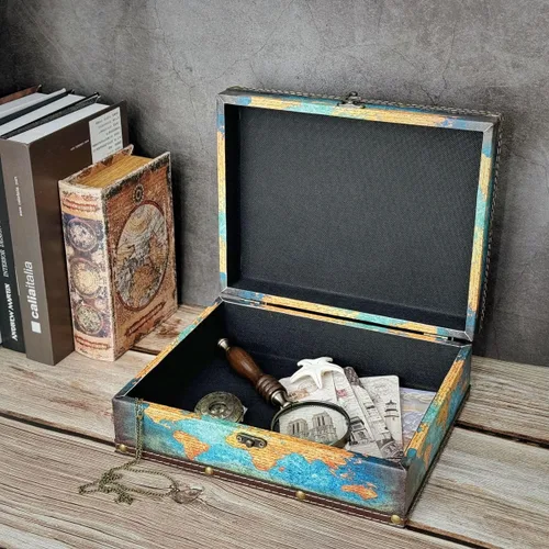 Miniatura 4 de Caja del tesoro vintage de madera + piel sintética, caja de joyería, caja de recuerdos, caja de recuerdos, caja de recuerdos, regalos para niños