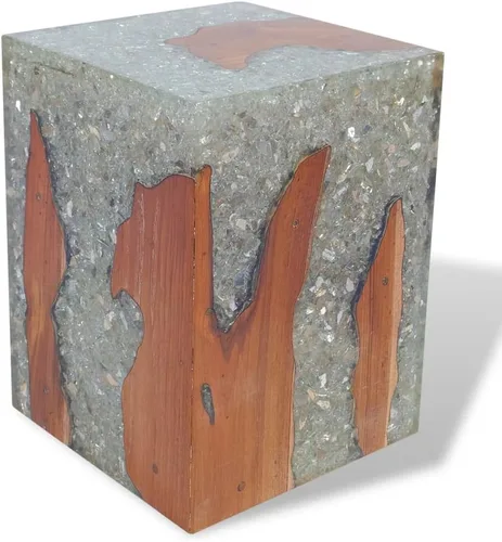 Miniatura 3 de Taburete de madera maciza de teca y resina, taburete de tocón de árbol con borde vivo, mesa auxiliar de borde natural, soporte para plantas, mesita