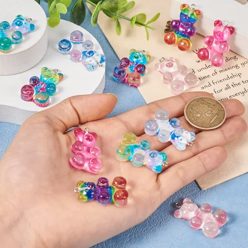 Miniatura 6 de Cabujones de oso gomoso de colores, Resina, No es una piedra preciosa Color mixto: 1.260x0.748x0.335 in-12pcs