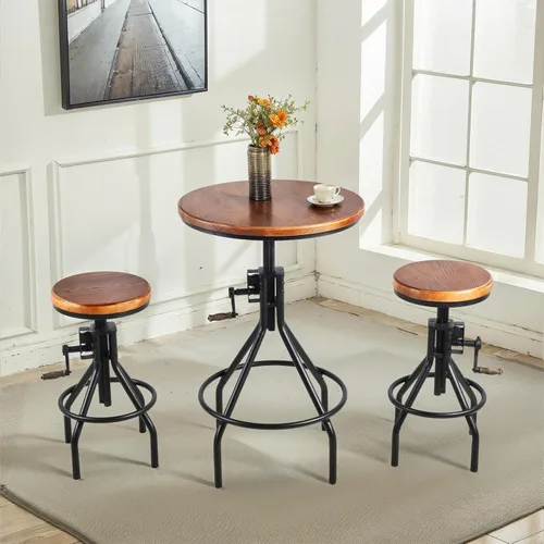 Miniatura 2 de Taburete industrial de madera para mostrador de granja, altura ajustable con asa, taburete de bar de cocina, color negro, juego de 2