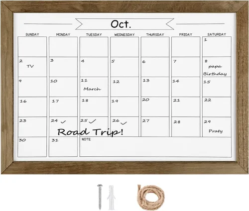 Miniatura 18 de Pizarra blanca de calendario mensual de borrado en seco, pizarra blanca magnética para pared, tablero colgante para oficina, escuela en casa, Negro
