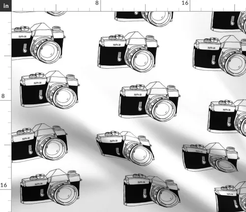 Miniatura 3 de Spoonflower Tela - Cámara blanca y negra de la vieja escuela Hipster Decoración Fotografía Abstracto Retro Impreso en tela de popelín de algodón Fat
