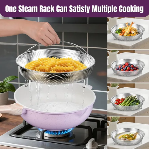 Miniatura 6 de AOSION Sartén profunda de cerámica antiadherente de 12 pulgadas con tapa y estante de vapor, sartén de 5.5 cuartos de galón, sartén de cerámica