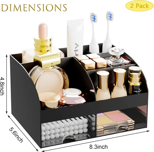 Miniatura 2 de Organizador de maquillaje con 2 cajones, almacenamiento de cosméticos para tocador y encimera de baño, organización de maquillaje y almacenamiento