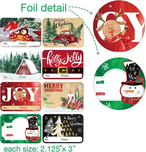 Miniatura 2 de Etiquetas adhesivas de regalo de Navidad de gran tamaño de 80 unidades con papel brillante, 8 diseños jumbo - Etiqueta de Navidad para envolver