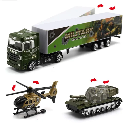 Miniatura 6 de 26 piezas de camiones militares con soldados de juguete (2 en 1), mini coche de batalla fundido en camión transportador, juguete de ejército