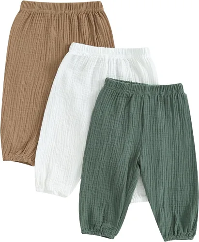 Paquete de 3 pantalones cortos de color sólido para bebé, niño, niña, cintura elástica, pantalones cortos casuales para primavera, verano, otoño