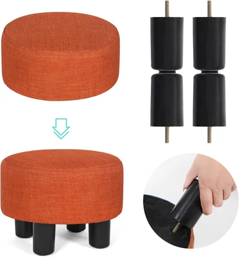 Miniatura 6 de Joveco Taburete pequeño otomano, reposapiés corto redondo para silla, escritorio debajo de la oficina, sala de estar, naranja