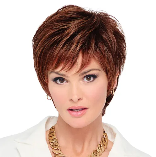 Miniatura 35 de Raquel Welch - Peluca corta Bob atada a mano feroz y enfocada por Hairuwear, gorra de tamaño medio, castaño iluminado por el sol RL10/12