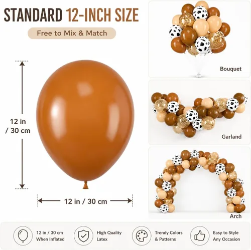 Miniatura 6 de Globos con Estampado de Vaca Marrón Sonrosado Decoraciones de Cumpleaños Vaquero Fiesta de Granja Occidental 60pcs 12 pulgadas Globos de Látex