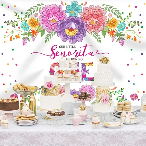 Miniatura 2 de Fondo de fiesta mexicana para el primer cumpleaños para niñas, flores, Senorita Turning One, fondo de fotografía de 7 x 5 pies, fiesta de niña