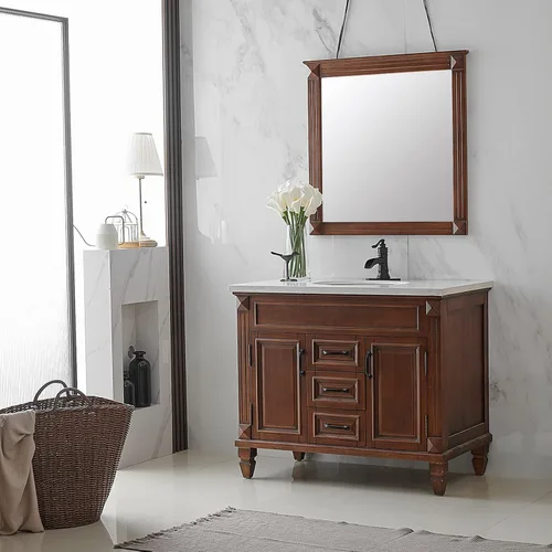 Miniatura 5 de BWE - Grifo de baño negro mate con cascada para lavabo, estilo granja, para tocador de baño, de un solo agujero, con una manija, mezclador