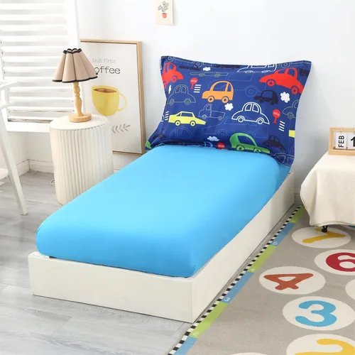 Miniatura 9 de Juegos de ropa de cama para niños pequeños con temática de autos de 4 piezas azules para niños, incluye juego de sábanas y edredón con temática