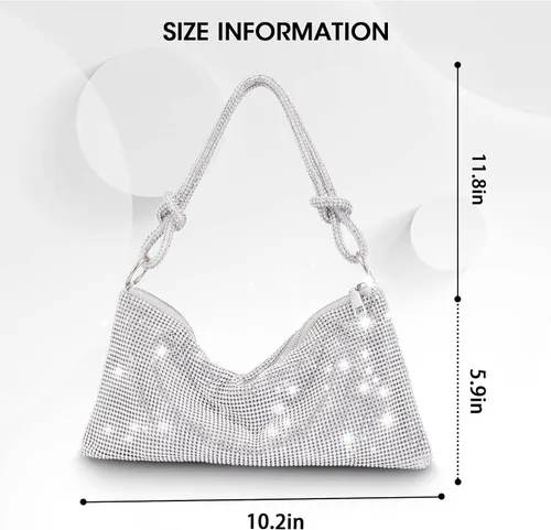 Miniatura 3 de Bolso de mano con diamantes de imitación para mujer, bolso de mano formal, brillante, fiesta, boda, cóctel, baile de graduación