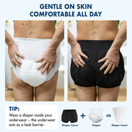 Miniatura 7 de AQX Pantalones de plástico para adultos, ropa interior impermeable reutilizable para incontinencia, a prueba de fugas, fundas de pañales de tela