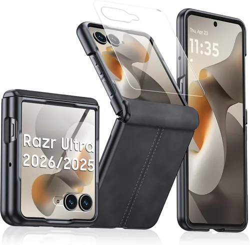 Miniatura 31 de para Samsung Galaxy Z Flip 7 Funda con protección de bisagras y protector de pantalla incorporado, funda de cuero mate de policarbonato ultradelgada