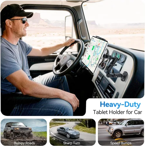 Miniatura 3 de OHLPRO Soporte de tableta con base de taladro resistente para coche y camión, soporte de tablero con brazo ajustable de 360° de 3 etapas para iPad