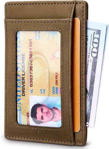 Miniatura 98 de Travelambo billetera mediana y minimalista de cuero para bolsillo frontal, con bloqueo de interferencia de radiofrecuencia