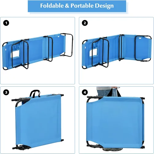 Miniatura 6 de Sillón plegable de playa con 5 respaldos ajustables y almohada acolchada, tumbona para tomar el sol, silla plana de bronceado para cubierta de Azul