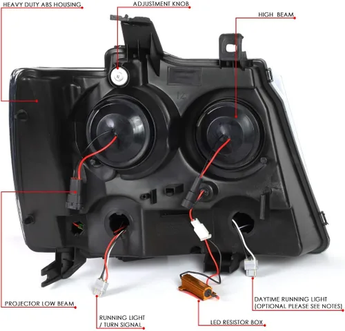 Miniatura 6 de Auto Dynasty - Juego de faros delanteros LED DRL compatible con 2007-2014 Chevy Tahoe Suburban Avalanche, lámparas de proyector para lado