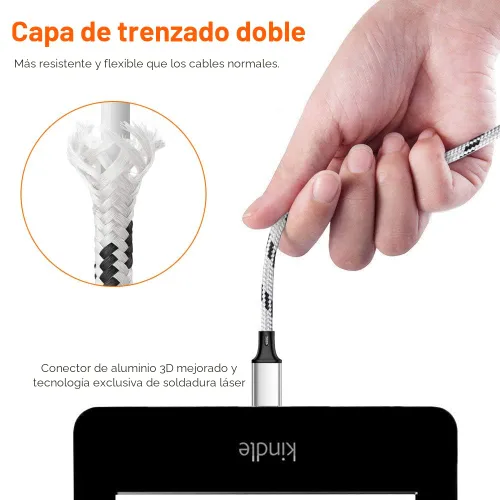 Miniatura 5 de Cable de carga múltiple, paquete de 3 cables de carga múltiple de nailon trenzado múltiple USB universal 3 en 1 adaptador de cable de carga