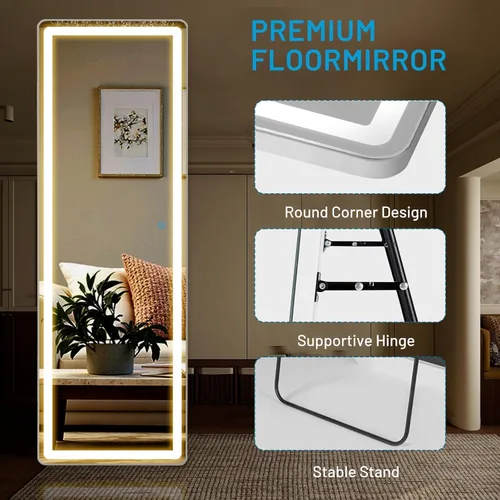 Miniatura 5 de NEWBULIG - Espejo de longitud completa con soporte de 16"×60", LED con iluminación de 3 colores, para dormitorio, cuerpo colgante, decoración