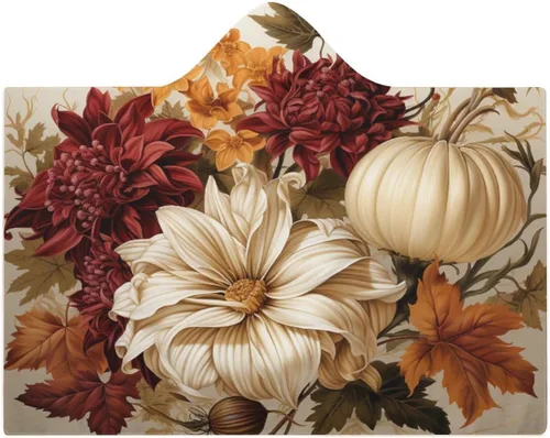 Miniatura 8 de Manta con capucha de hojas y calabazas de otoño para el día de Acción de Gracias, manta gruesa de franela para niños, adolescentes y adultos