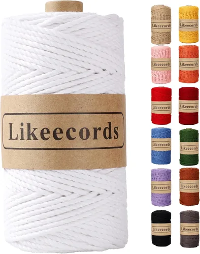 Miniatura 41 de Likeecords Cordón de algodón para macramé de 3mm x 100 metros, hilo torcido de 3 hebras, cuerda de macramé, hilo de algodón para macramé, cuerda