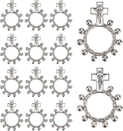 Brilucky 12 anillos de rosario de dedo para regalos de bautismo, rosarios a granel para recuerdos de fiesta de primera comunión, Rosarios Catolicos