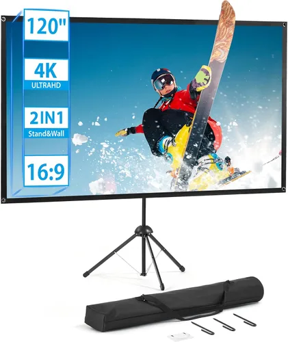 Pantalla de proyector con soporte, pantalla de proyector al aire libre 16:9 y soporte de trípode, pantalla de proyección portátil con ganancia de