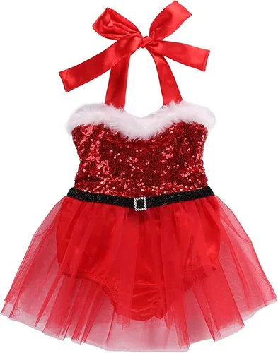fioukiay Mameluco de Navidad para recién nacido con lentejuelas vestido de Navidad traje de tul con encaje tutú para fiestas infantiles