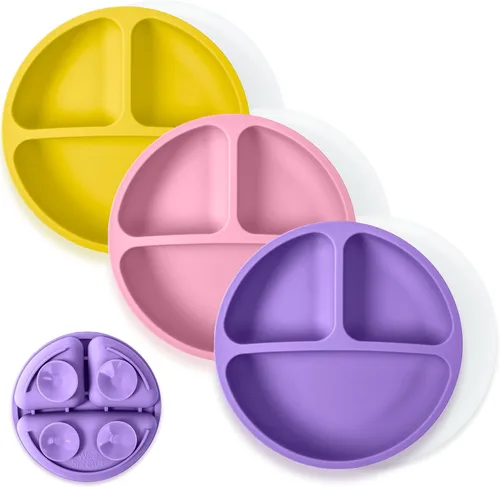 Miniatura 9 de WeeSprout - Platos de succión para bebés y niños pequeños con tapas, 100% silicona, diseño dividido para comedores selectivos, aptos para microondas