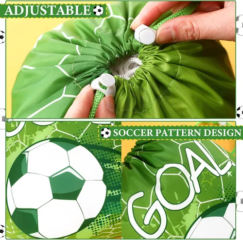Miniatura 3 de Xuhal 24 bolsas con cordón de fútbol, recuerdos de fiesta de fútbol, bolsas de regalo de golosinas, mochila deportiva con cordón para pelota