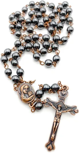 Miniatura 8 de Nazareth Store Hematite Rosary Beads Black Stone Catholic Rosary Necklace with Jerusalem Holy Soil & Cross Antique Religious Rosaries Beads