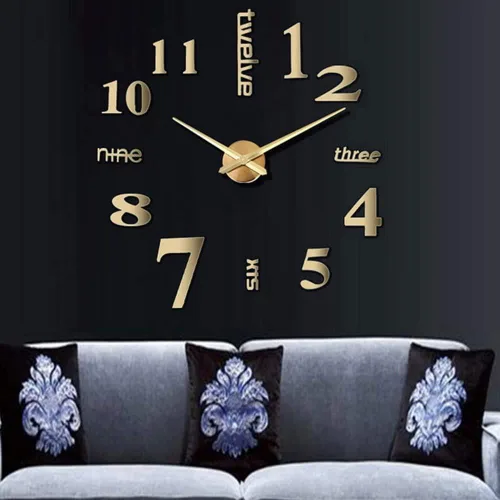 Reloj de pared para bricolaje, moderno, grande, 3D, sin marco, espejo, calcomanías, decoración, hogar, oficina, sala de estar, dormitorio, Dorado