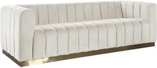 Meridian Furniture 603Cream-S Colección Marlon Modern | Sofá tapizado de terciopelo contemporáneo con acolchado de canal profundo, base de acero
