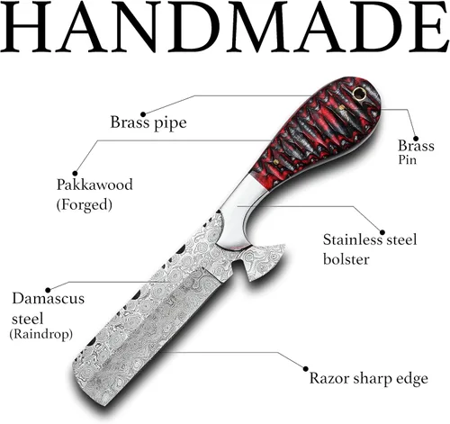 Miniatura 2 de 8" Cuchillo de corte de toro de Damasco hecho a mano con funda de cuero - Cuchillo de vaquero occidental para caza, despellejado, acampada y Rojo
