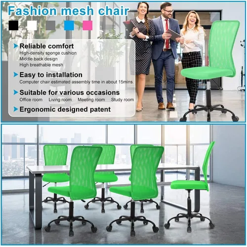 Miniatura 7 de Silla de escritorio ergonómica con respaldo medio, silla de oficina, para oficina en casa, silla de oficina moderna, sin apoya brazos, silla